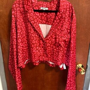 Good American Red Animal Print Blouse